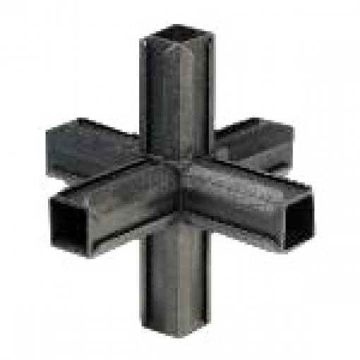 Kreuzstück Rohrverbinder mit zwei Abgängen für Quadratrohr 30 x 30 mm, Wandstärke 1,5 mm, Schwarz