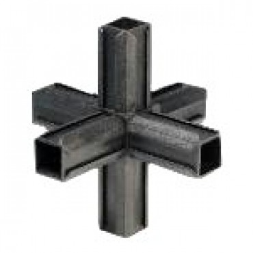 Kreuzstück Rohrverbinder mit zwei Abgängen für Quadratrohr 20 x 20 mm Außenmaß, Wandstärke 1,5 mm, Schwarz