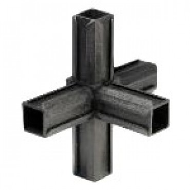 Kreuzstück Rohrverbinder mit einem Abgang für Quadratrohr 20 x 20 mm Außenmaß, Wandstärke 1,5 mm, Schwarz